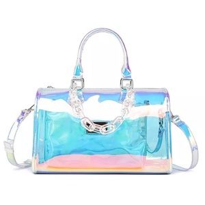 Iced Out Hologram Satchel with additional attachable clutch NWT